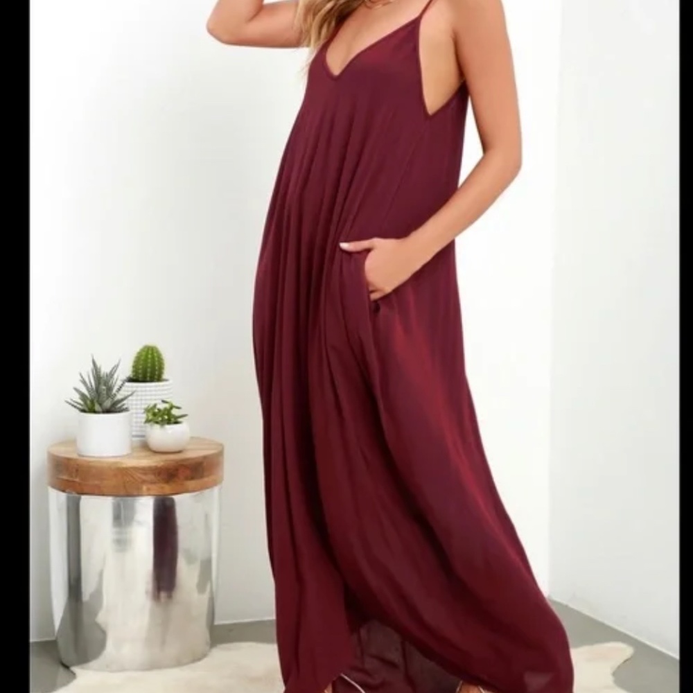 Lulus Yours Tule Burgundy Oversized Lagenlook Boho Maxi Dress Size M/L